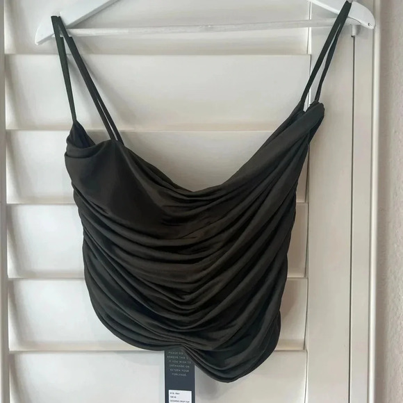 AQ/AQ NWT Military Green Slinky One Shoulder Crop Top Cedarne Cropped - Picture 8 of 8